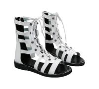 New Gladiator Sandals for Women Roman Lace up Gladiator Flat Calf High Sandal with Back Zipper Strappy Summer Flat Shoes Ladies Sandles