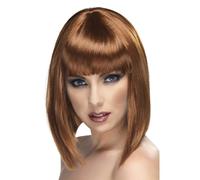 Glam Blunt Wig with Fringe Brown Fancy Ladies Fancy Dress Halloween