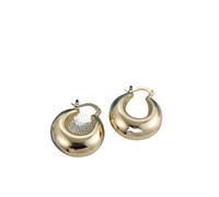 New Gold Plated Smooth Metal Chunky Hoop Earrings Retro Thick Huggie Earring For Women Round Circle Statement(22215 5)