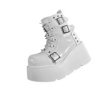 New Gothic Style Shoes Platform Cosplay Women Mid-calf Boots Comfy Motorcycle Boots Shoes(6.5 UK,White 1)