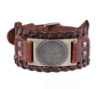 New Gothic The Sigil of Archangel Uriel key ofSolomonCharmBracelet-Coffee leather, antique bronze