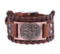 New Gothic The Sigil of Archangel Uriel key ofSolomonCharmBracelet-Coffee leather, antique copper