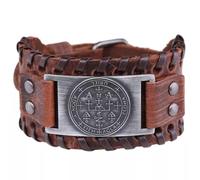New Gothic The Sigil of Archangel Uriel key ofSolomonCharmBracelet-Coffee leather, antique silver