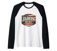 New Grandpa Est 2027 Patriotic American Flag Grandfather USA Raglan Baseball Tee