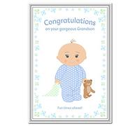 New Grandson Card - Baby Boy Congratulations to Grandparents - Birth Card Keepsake - Ideal Congrats for newborn - Blank inside to write own special message - Eco-Friendly Greeting - Made in UK