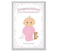 New Great-Granddaughter Card - Congratulations on becoming Great-Grandparents - Special Baby Keepsake - Wishes Congrats - Birth Newborn Girl - Blank inside - Eco-Friendly Greeting - Made in UK