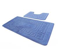 NEW GREEK STYLE 2 PIECE BATH MAT SET NON SLIP MACHINE WASHABLE (Blue)