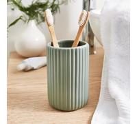 New Green Ceramic Ribbed Tumbler - Stylish 100% Ceramic Toothbrush Holder - Durable & Decorative Bathroom Accessory M-02 (Tumbler)