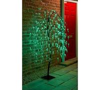 New Green Solar Powered 5 FT Weeping Willow Trees for Garden Lights Outdoor Decorations 240 LED Solar Tree Lights with Metal Flat Base Garden Ornaments for Home Display Outdoor Decor