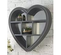 NEW GREY HEART MIRROR SHELF 6 SECTIONS ELEGANT VINTAGE HALLWAY DECORATIVE WALL SHELF WALL MIRROR PERFECT BEST GIFT