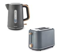 NEW Grey Scandinavian Style 1.7L 3KW Kettle & 2 Slice Toaster Set Tower Scandi