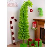 New Grumble Spruce Fir Tree 6ft Wiith A Slightly Curved Top Adorned With A Bright Red Bauble that Perfectly Contrasts its Green Hue, Trinkets to Enhance Your Home's Decor.