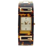 NEW-GUESS GOLD TONE S/STEEL+ACRYLIC TORTOISE SHELL BRACELET CUFF WATCH W12107L1