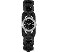 NEW-GUESS SILVER TONE,BLACK BRAIDED LEATHER BAND,CRYSTAL,MINI WATCH-W70027L2