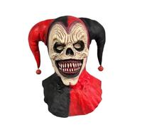 New Halloween Scary Evil Clown Mask Horror Face Zombie Costume, Creepy Killer Joker with Red Hair Cosplay Huanted House Props(Color:A)