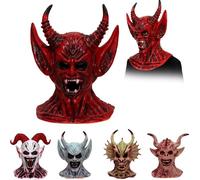 New Halloween Vampire Mask, Zombie Head Mask for Adult, Scary Horror Creepy Demon Monster Mask for Halloween Costume Party (Color:1-red)