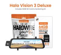 NEW - Halo Vision 3 4K - 2160p & 1080p Front & Rear Anti-Glare Mirror Dash Cam with integrated 10 inch LCD touchscreen - Dash Cam Inc 64GB SD & HWK