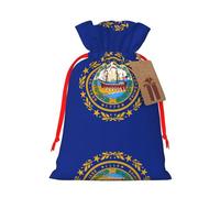 New Hampshire State Flag Christmas Canvas Gift Bag With Drawstring,Reusable Personalizedgift Bag