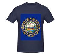 New Hampshire State Flag Print Men's Basic O-Neck Cotton T-Shirts - Novelty Short Sleeve Graphic Tees - Everyday Style Navy Blue