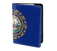 New Hampshire State Flag Printing Cowhide Passport Holder,Passport Cover,Travel Card Cover Case For Men Women,Documents Protector, Black, One Size