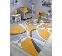 New Hand Carved Ochre Gold Grey Mustard Black Silver Small Extra Large Size House Rugs Cheap (Mustard Silver Swirls, 160cm x 230cm)