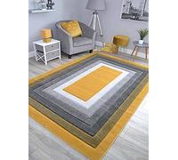 New Hand Carved Ochre Gold Grey Mustard Black Silver Small Extra Large Size House Rugs Cheap (Ochre Gold Border, 160cm x 230cm)