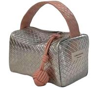 New Handbag Spelling Color Weaving Texture Wash Small Bag Portable Makeup Storage Organizing Bags(Silver)
