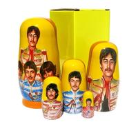 New Handmade Original Long Lasting Collectible Beatles SGT. Pepper's Russian Style Nesting Doll 5 Piece with Authentic Colors and Styles, Featuring All Band Members - 5.75 inches Tall with Gift Box
