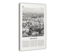 New Haven Black And White,Connecticut, USA, United States, North America Retro City Map Travel Landscape Canvas Art Wall Decor Posters Home Bar Restaurant Garage Cafe Logo Gift 20x30inch(50x75cm)
