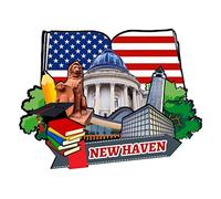 New Haven Connecticut USA Fridge Magnet Wooden Magnet Art Souvenirs Creative Collection Handmade Travel Home Office Gifts Landscape Refrigerator Decor 715