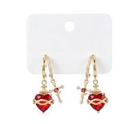 New Heart-shaped Rose Cross Multi-pendant Earrings, Gold Plated Red Love Zircon Dangle Earring, Hypoallergenic Sacred Heart Drop Earrings for Women Daily Wear Party Birthday Gifts (1pc)