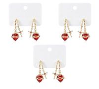 New Heart-shaped Rose Cross Multi-pendant Earrings, Gold Plated Red Love Zircon Dangle Earring, Hypoallergenic Sacred Heart Drop Earrings for Women Daily Wear Party Birthday Gifts (3pcs)