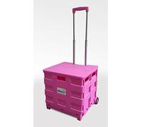 NEW HEAVY DUTY EXTRA LARGE FOLDING SUPERMARKET GROCERY SHOPPING BOOT TRUNK CAMPING CART CRATE BOX TROLLEY 40KG CAPACITY FOLDS FLAT PINK + LID
