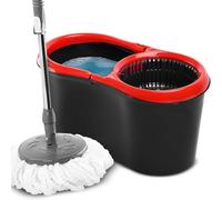 NEW! Heavy Duty Plastic 360 Microfiber Spin Mop and Bucket Set, Spin Mop for Cleaning Floors Tiles Kitchen Bathroom Hallway Livingroom, Set of 1x Mop, 1x Bucket 1x Microfiber Head Grey/Red