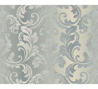 NEW HEAVYWEIGHT VINYL GREY SILVER DAMASK FEATURE WALLPAPER