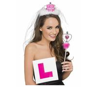 NEW Hen Night Party Kit Bride to Be Tiara & Veil,L Plate Badge & Wand - Hen Do