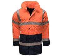 New Hi Vis Parka Jackets High Visibility Safety Security Workwear Waterproof Storm Padded Jackets Hi Viz Reflective Protective Hooded Long Rain Coats (UK, Alpha, XXL, Regular, Regular, Orange/Navy)