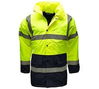 New Hi Vis Parka Jackets High Visibility Safety Security Workwear Waterproof Storm Padded Jackets Hi Viz Reflective Protective Hooded Long Rain Coats (UK, Alpha, 5XL, Regular, Regular, Yellow/Navy)