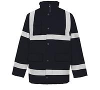 New Hi Vis Parka Jackets High Visibility Safety Security Workwear Waterproof Storm Padded Jackets Hi Viz Reflective Protective Hooded Long Rain Coats (UK, Alpha, S, Regular, Regular, Black)