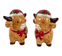 New Highland Cow Salt and Pepper Shakers - Brown and Red Hand-Painted Earthenware Set, Rustic Tableware, Decorative Farmhouse N-14 (Salt and Pepper Shakers)