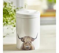 New Highland Cow Storage Jar - Rustic Stoneware Canister with Countryside Cow Design Container for Tea, Coffee, Biscuits & Snacks,With Airtight Lid To Keeps Contents Fresh Farmhouse Kitchen Décor -M61