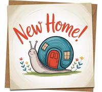 New Home Card 145mm x 145mm - Cute Snail House Illustration, Housewarming Congratulations, Blank Inside, Includes Kraft Envelope