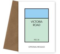 New Home Card for Housewarming - Monopoly Style Greetings Card to Say Welcome to your New Home - For Moving House Changing Address and 1st Adventure Beginnings and Good Luck - Personalised (Blue)