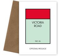 New Home Card for Housewarming - Monopoly Style Greetings Card to Say Welcome to your New Home - For Moving House Changing Address and 1st Adventure Beginnings and Good Luck - Personalised (Red)