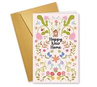 New Home Card, Housewarming Card for Friends, Cartoon Flower Cover New House Cards, Happy Moving into A New Home, Blank Page for Handwriting, with Envelope, Send to Family and Friends
