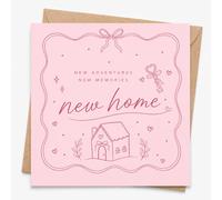 New Home Card with Envelope, Congratulations on Your New Home Housewarming Card, Pink New Adventures and New Memories Greeting for Couple, Friend, Family, First Home, New Flat or Moving House