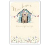 New Home Congratulations Card - Dog and Flowers - New Home & New Beginnings - Special Finishes - Made in the UK - Eco Friendly