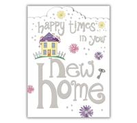 New Home Congratulations Card - Happy Times - Artistic Floral Design - Special Finishes - Made in the UK - Eco-Friendly