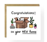 New Home Congratulations Card, Moving, New Place Congrats, Housewarming With Cat And Boxes