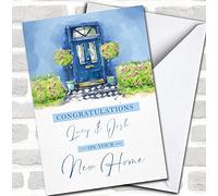 New Home Congratulations Front Painted Blue Door Names Personalised Card | New Home Card | First Home Card